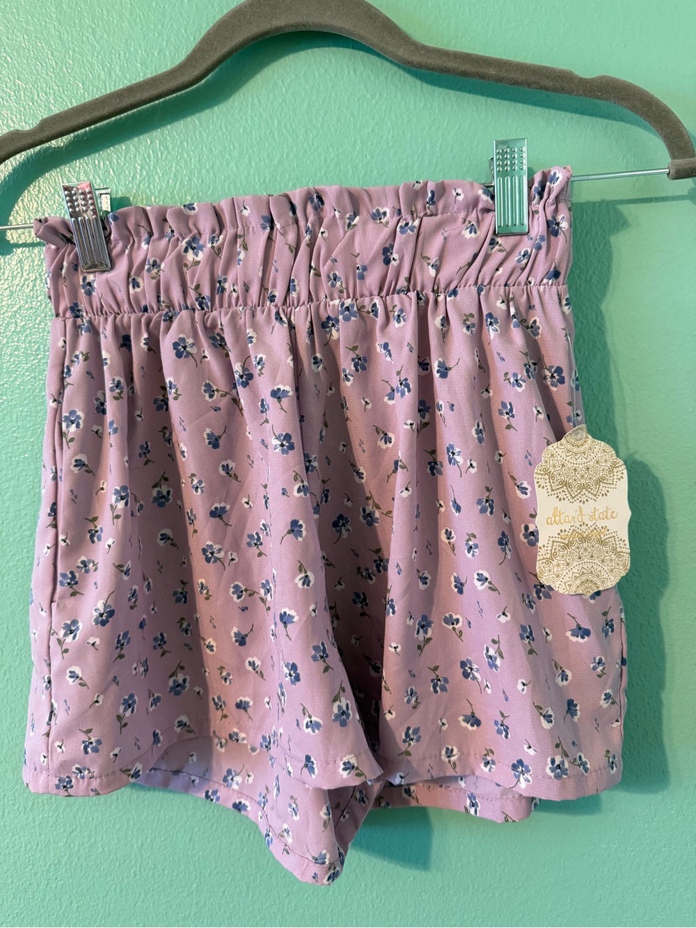 Altar’d state Girls XS Purple Floral Paperbag Shorts Elastic Waist